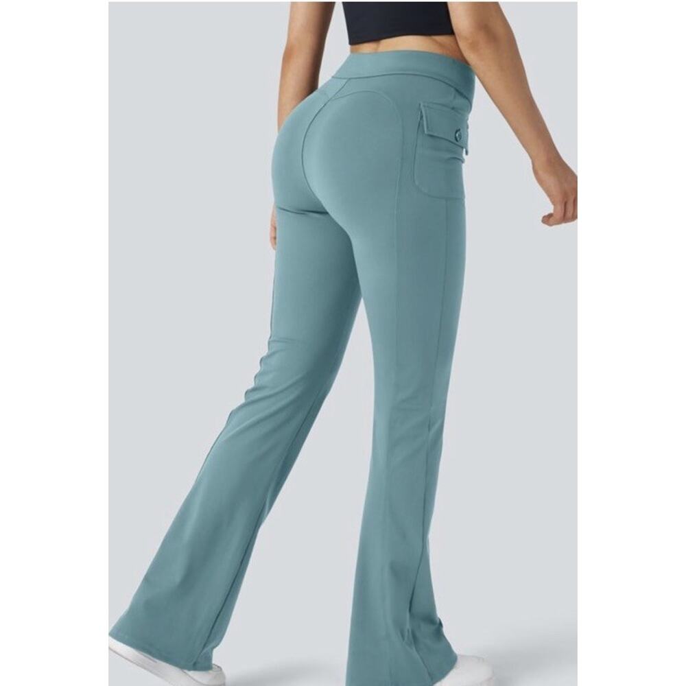 HALARA Blue Green Sculpt Knit Booty Boost High Waist Flare Pants Sz M NWT - Picture 6 of 11